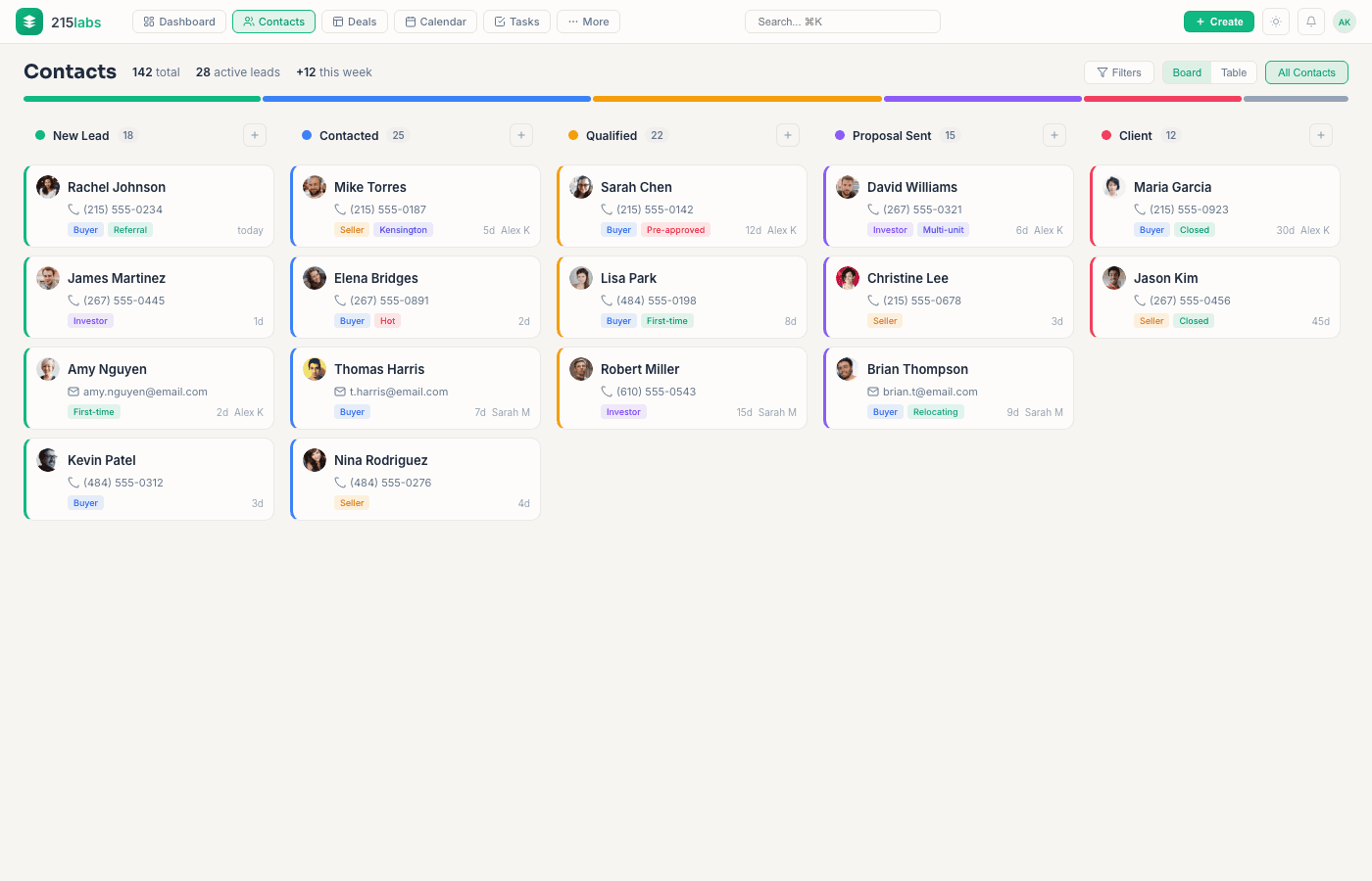 Contacts board with lead stages